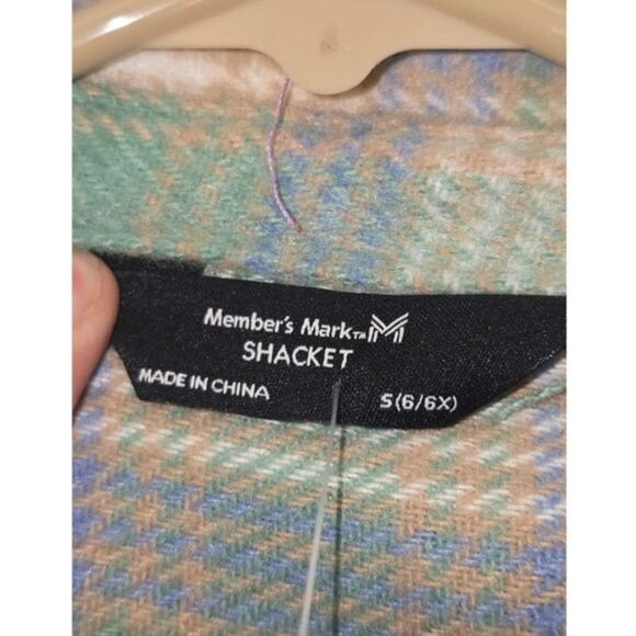 Members Mark Shacket Jacket Girls Size 6/6x Plaid Fleece Collared Button Up 6776 - Picture 2 of 5